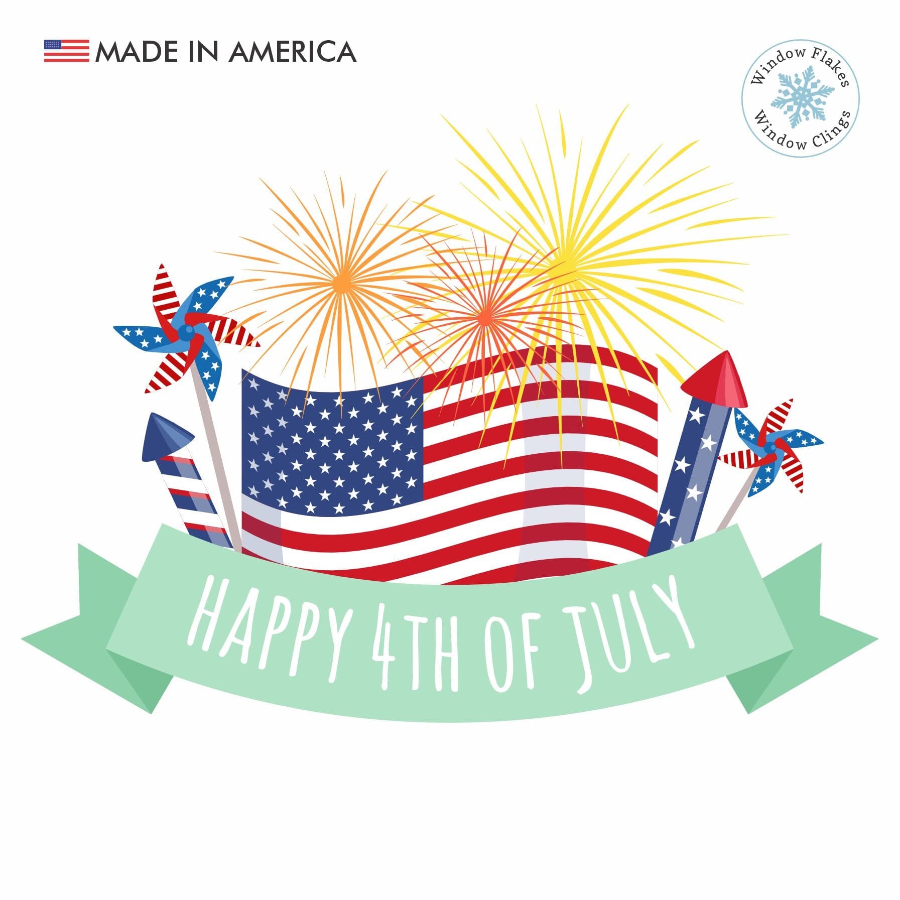 Happy 4th of July Greeting Window Cling, image size:1793x1793