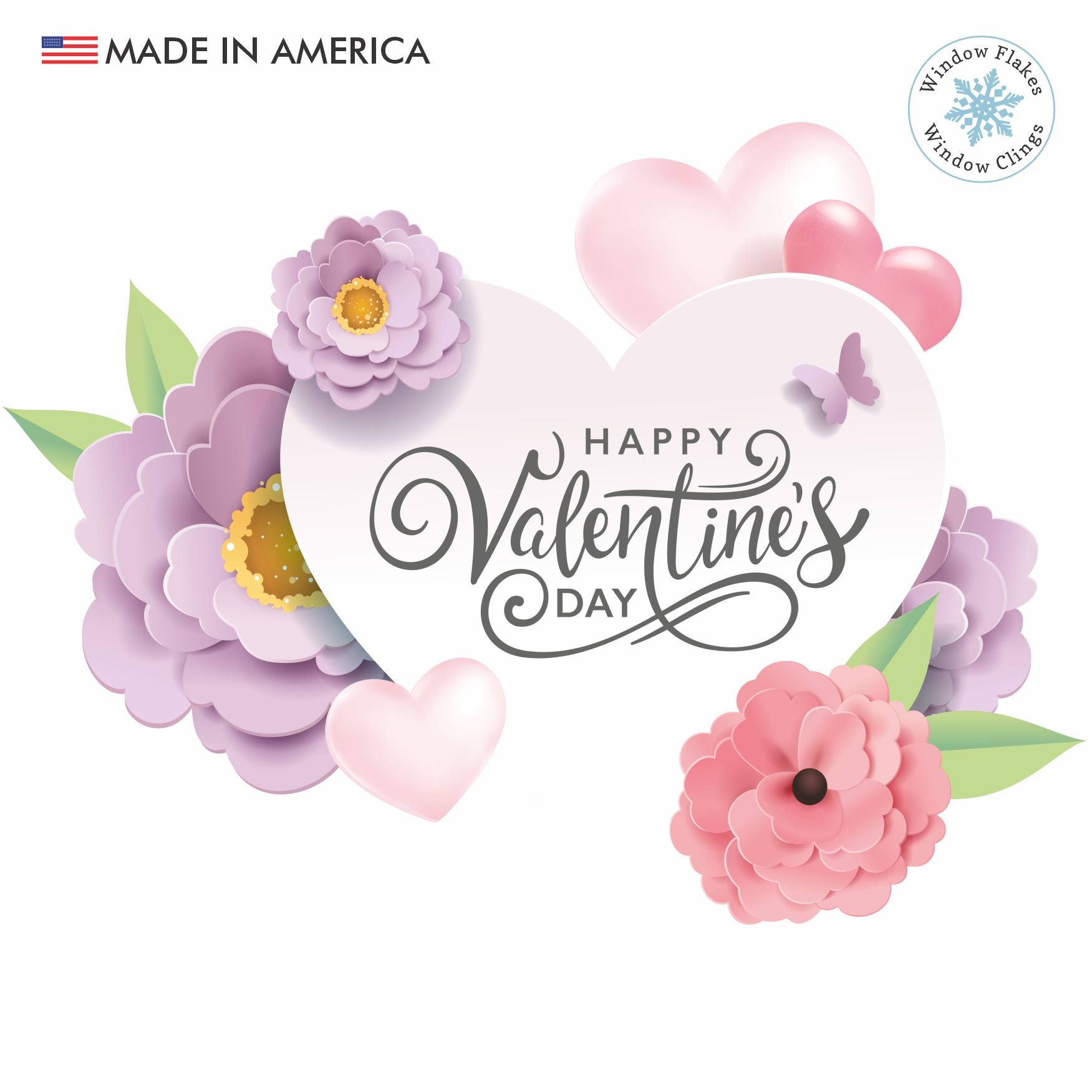 Happy Valentine Flowers | Pastel Valentine's Day Window Cling