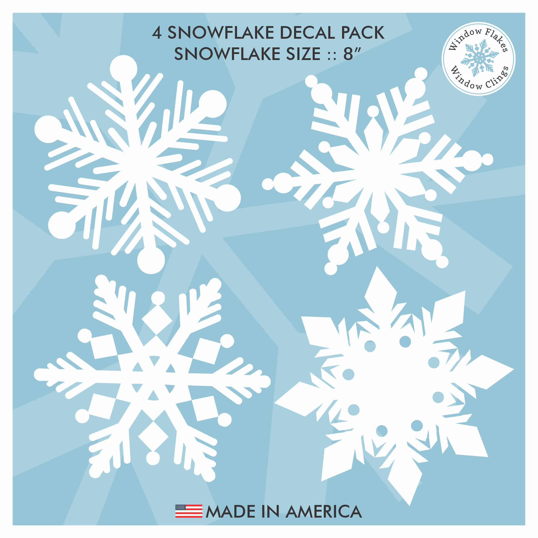 4 Snowflake Pack of 8 Snowflake Window Clings