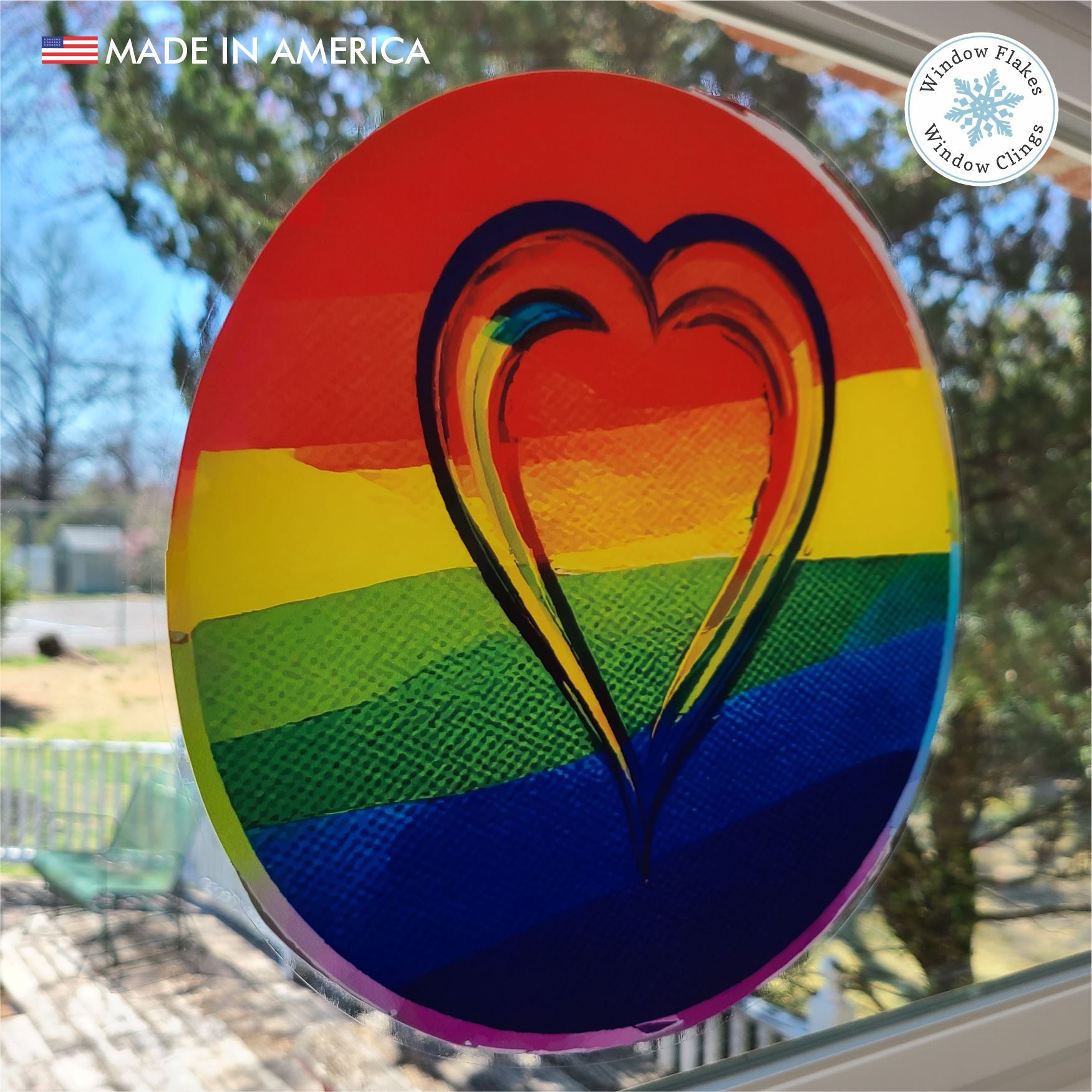 Rainbow Heart Pride Window Cling | 11x11 Roundel Static Cling