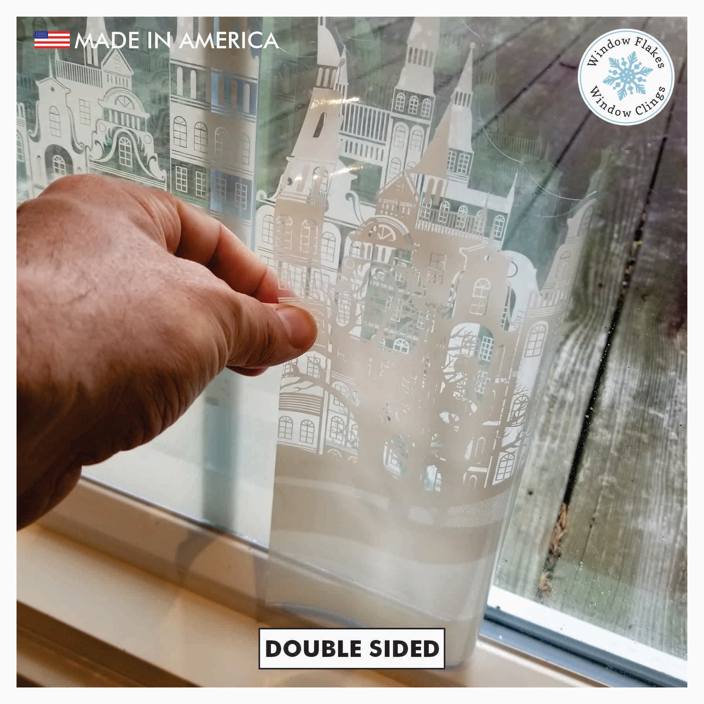 CityScape Border Christmas Window Decal Decoration – Window Flakes