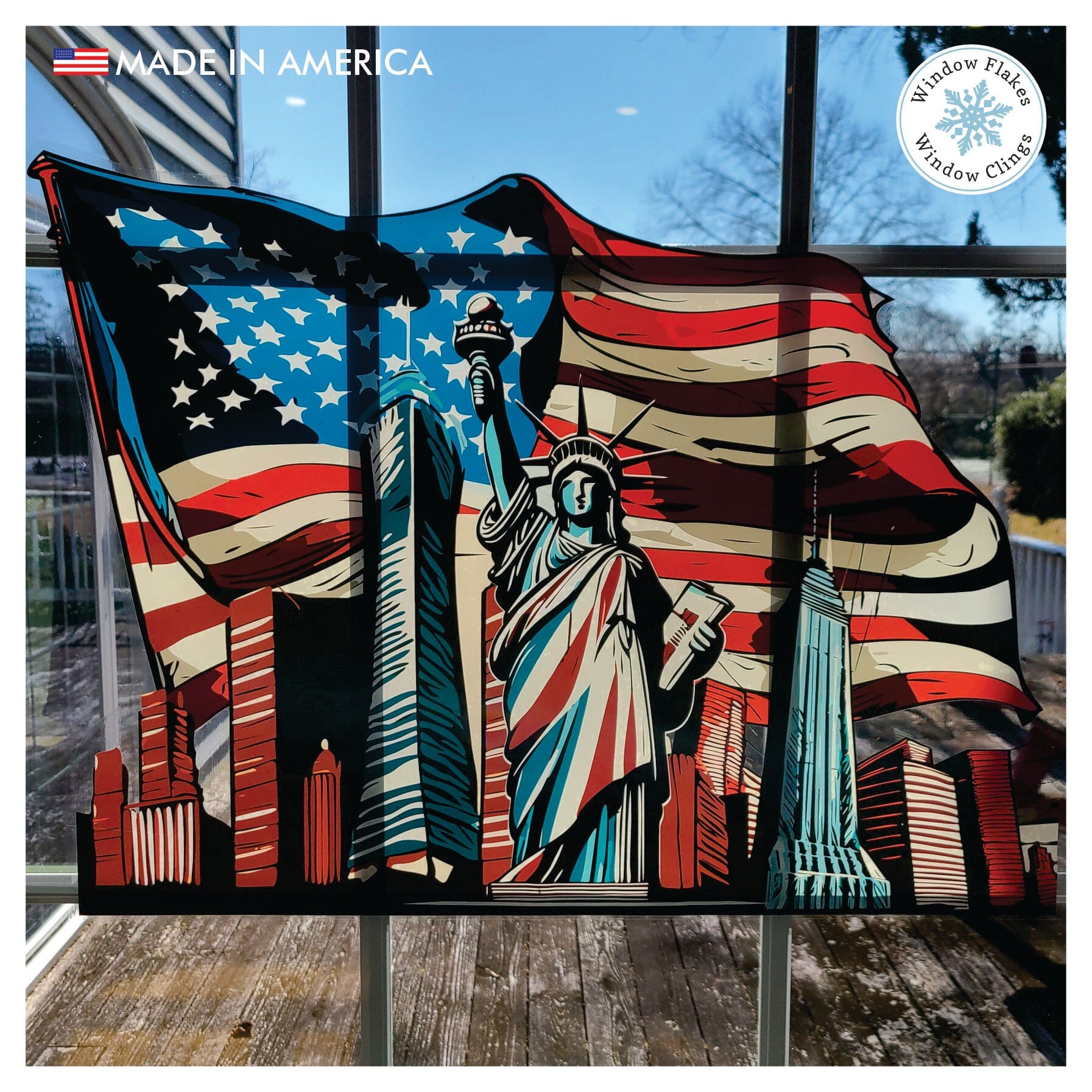 NYC American Flag Window Decal | Window Flakes