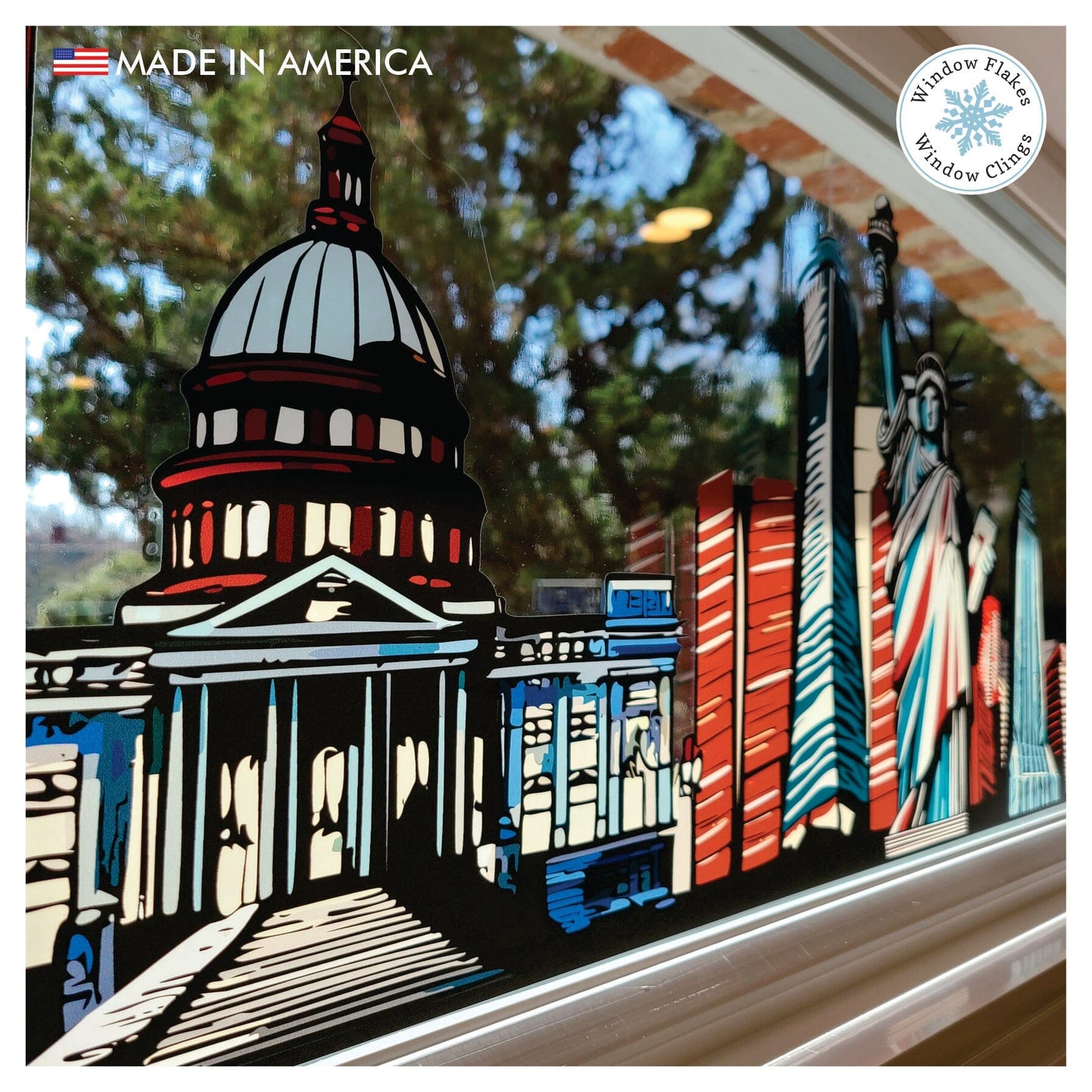 July 4th Border for Windows | USA Landmark Decoration – Window Flakes