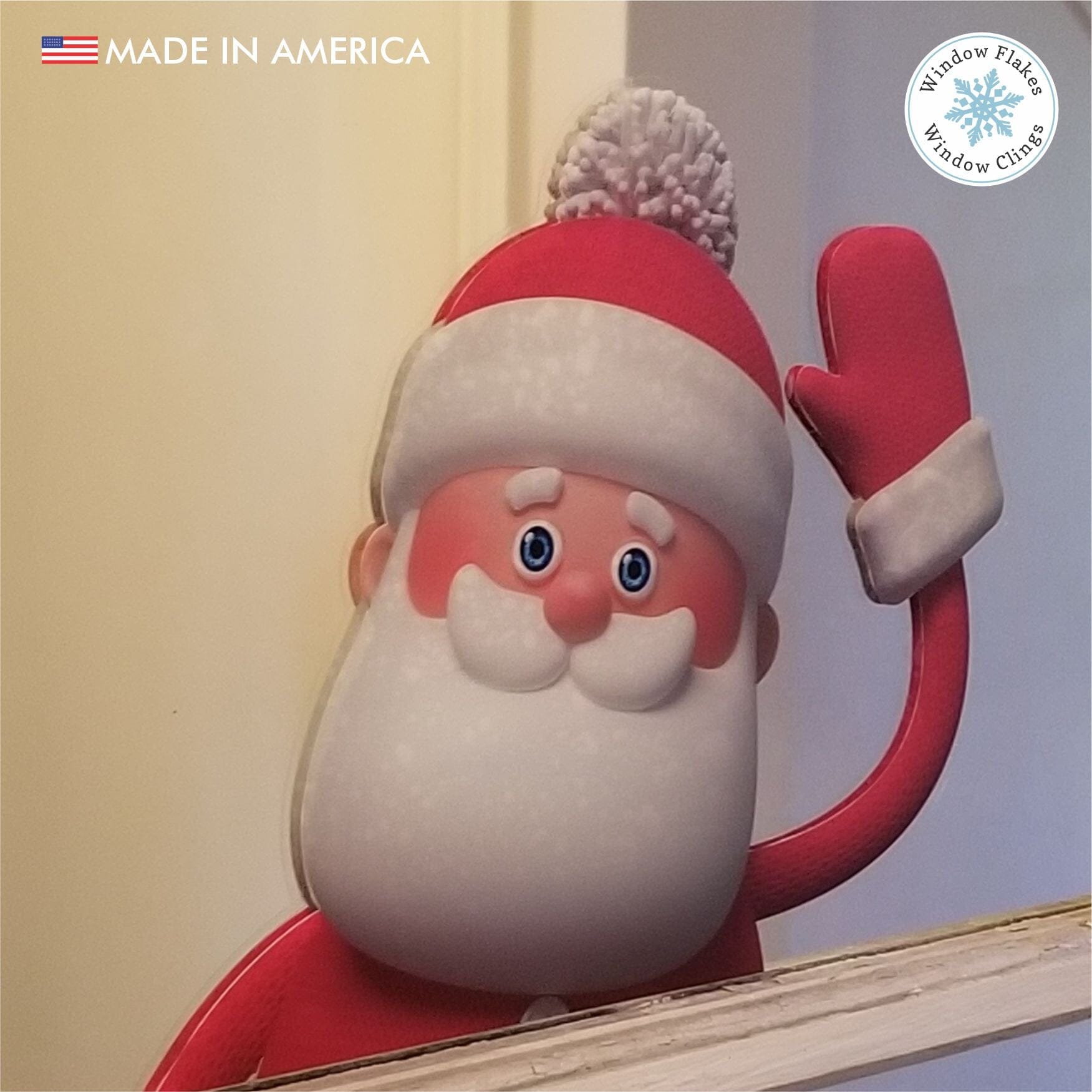 Santa Claus Window Sticker | Santa Waving in Window Decal – Window