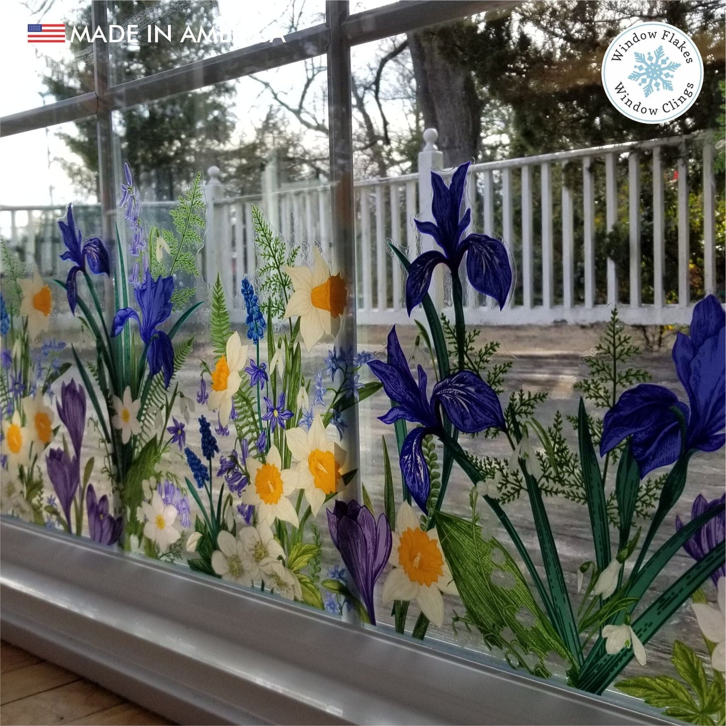 Spring Botanical Flower Window Cling, Anti-Collision Bird Strike Border ...