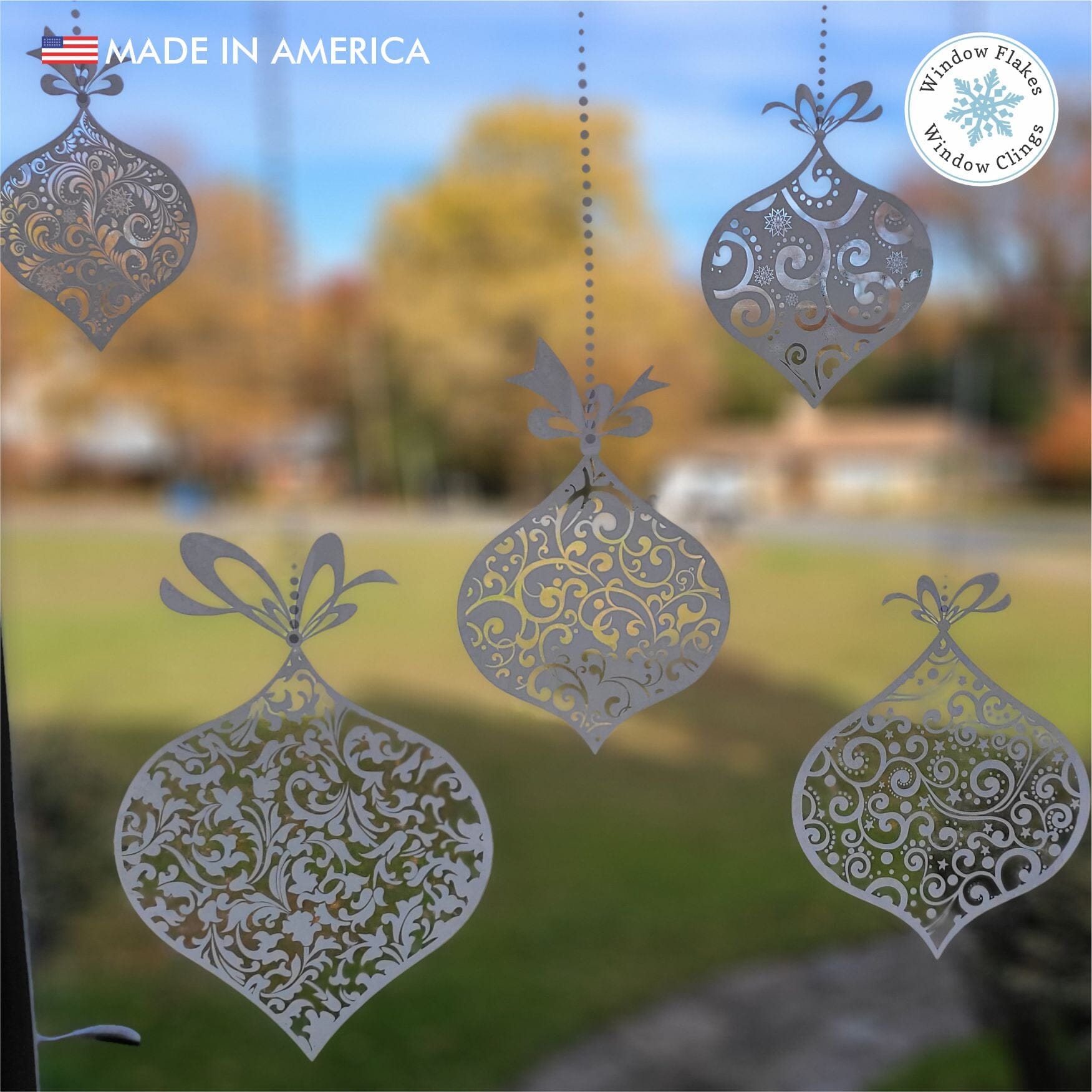 Classic Ornament Window Cling Decals :: Set of 5 :: $38. Window Flakes