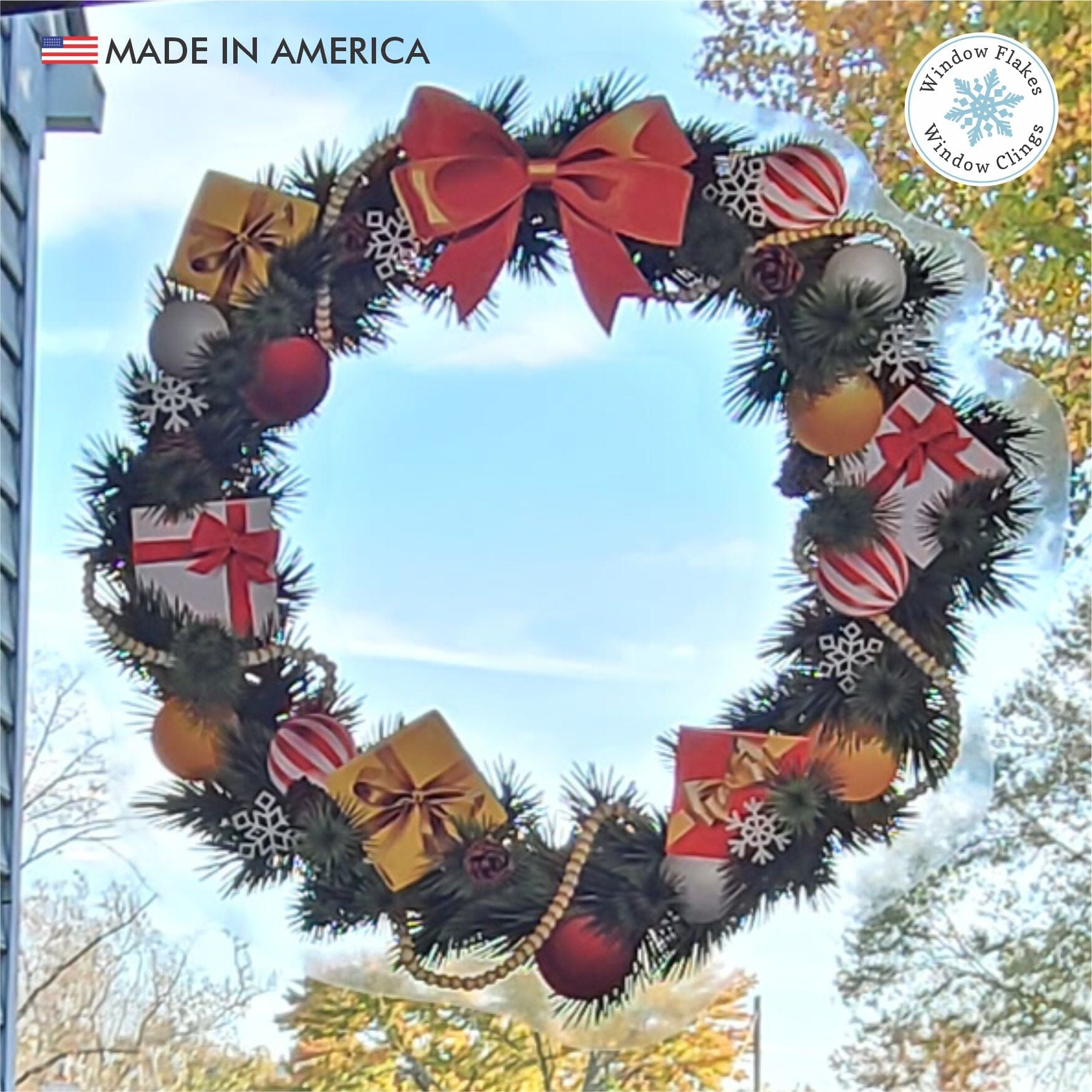 Colorful Christmas Wreath Decal Sticker | Wreath Window Cling