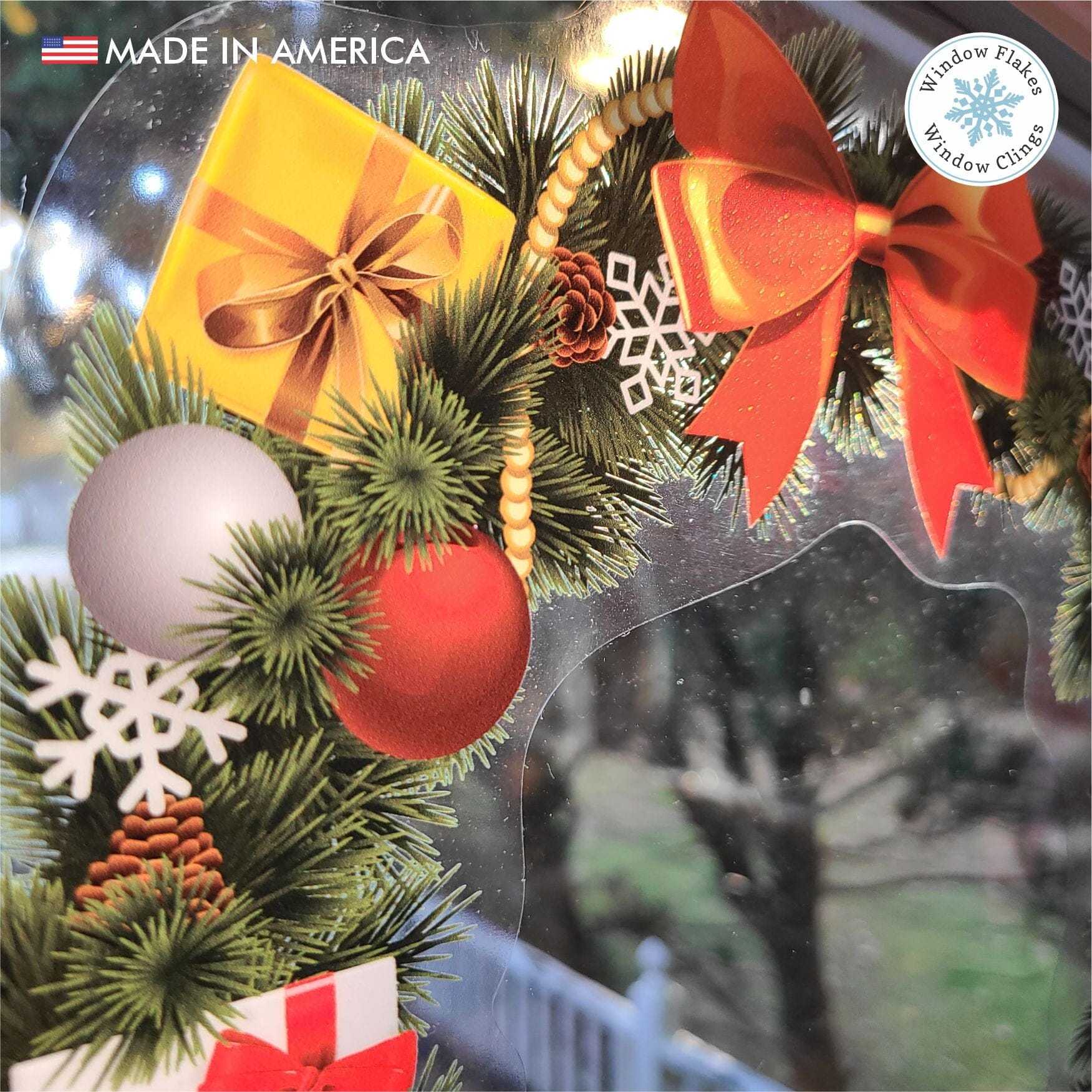 Colorful Christmas Wreath Decal Sticker | Wreath Window Cling