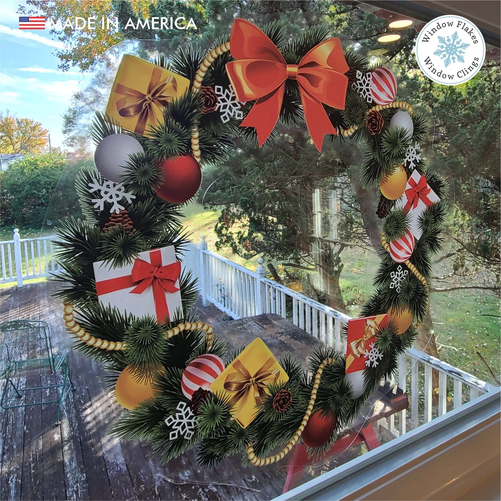 Colorful Christmas Wreath Decal Sticker | Wreath Window Cling