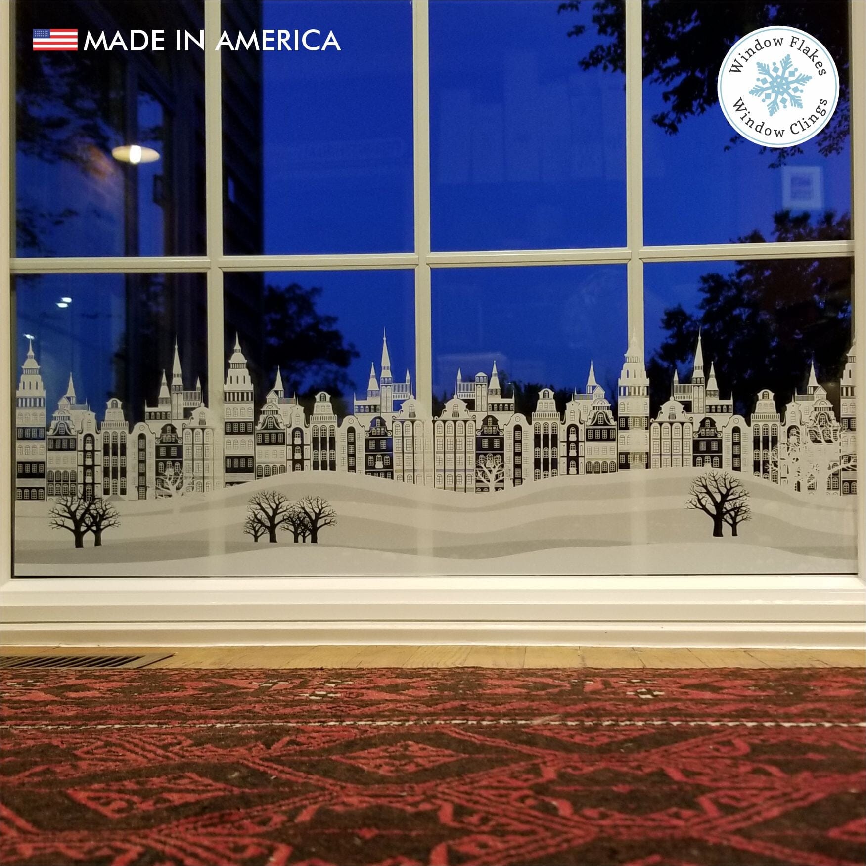 CityScape Border Christmas Window Decal Decoration – Window Flakes