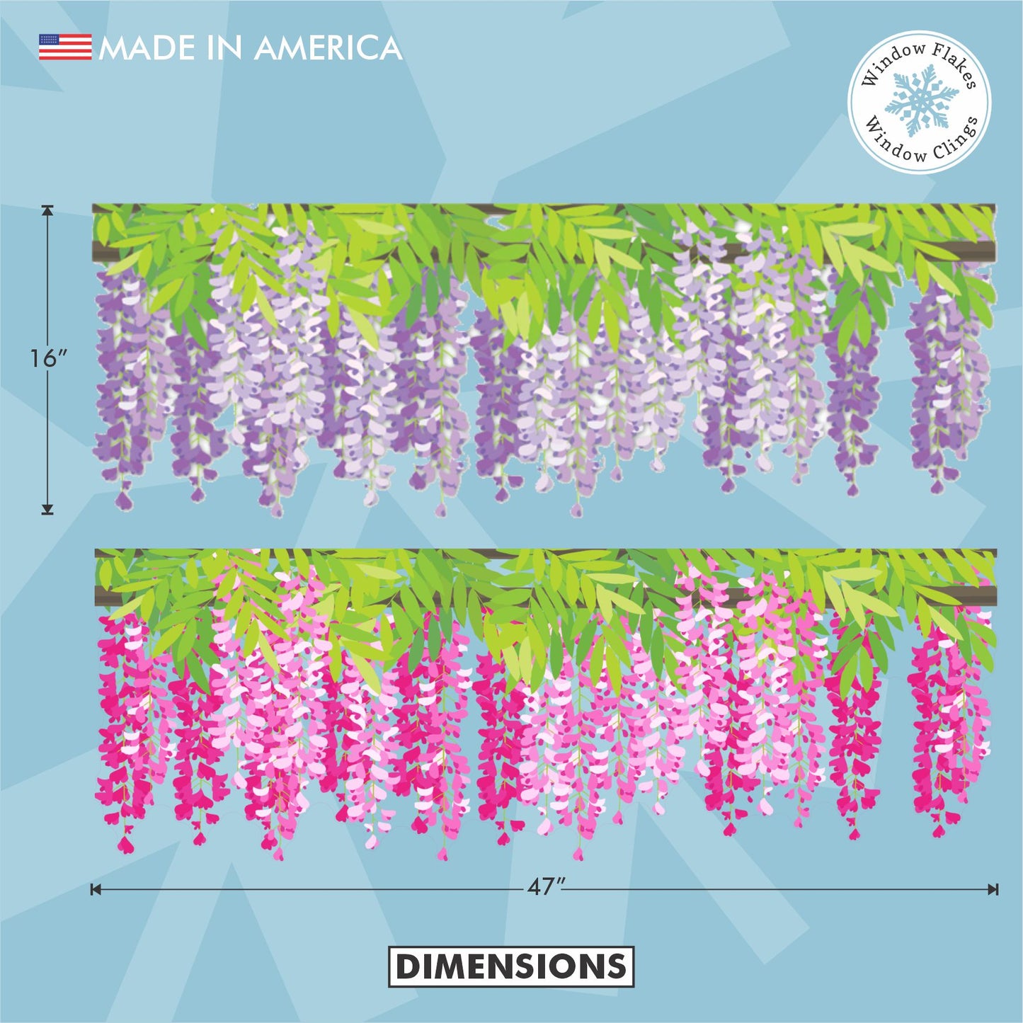 Wisteria Window Cling Border - Double-Sided Floral Decal | Window Flakes