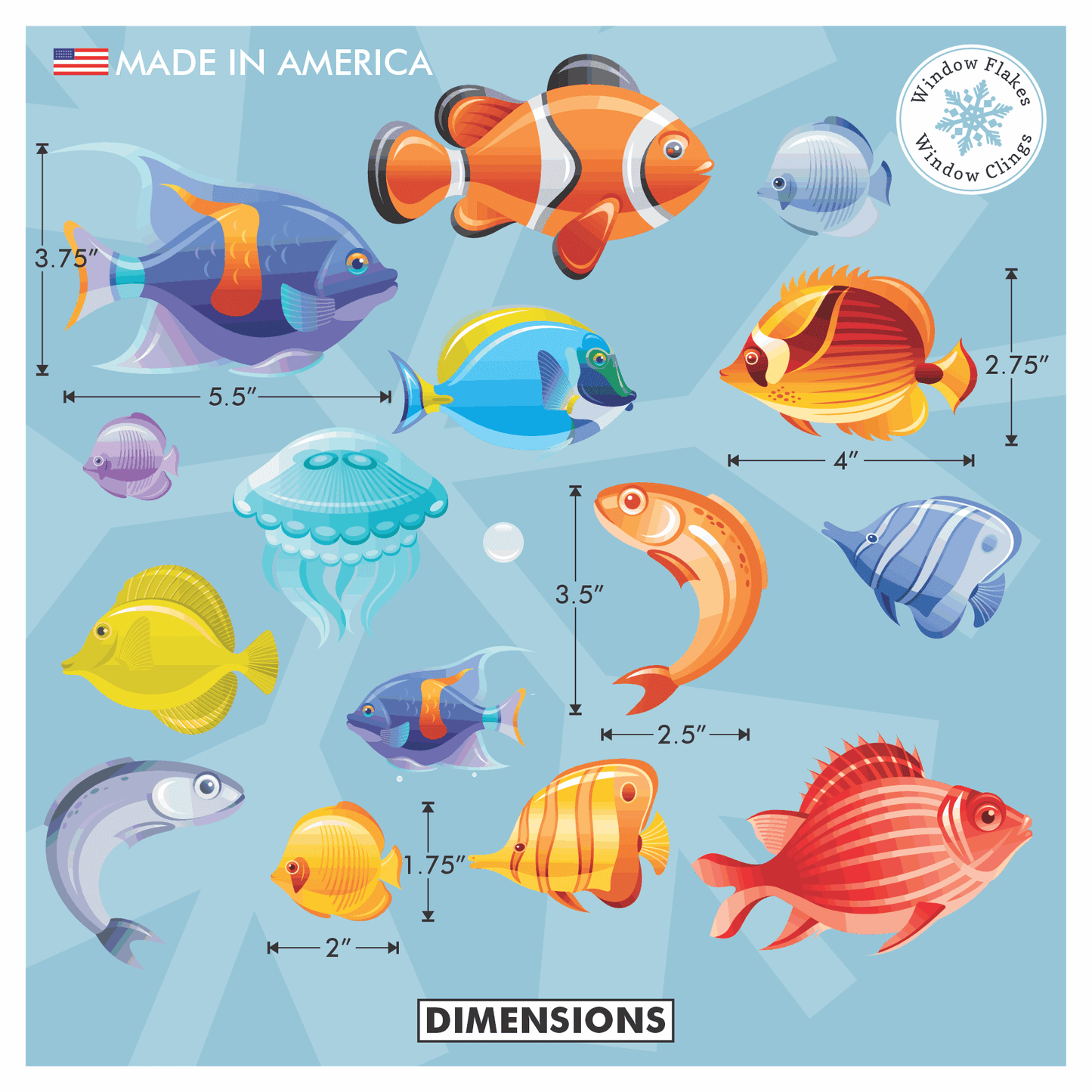 Tropical Fish Window Clings Fish Window Decals/Stickers Window Flakes