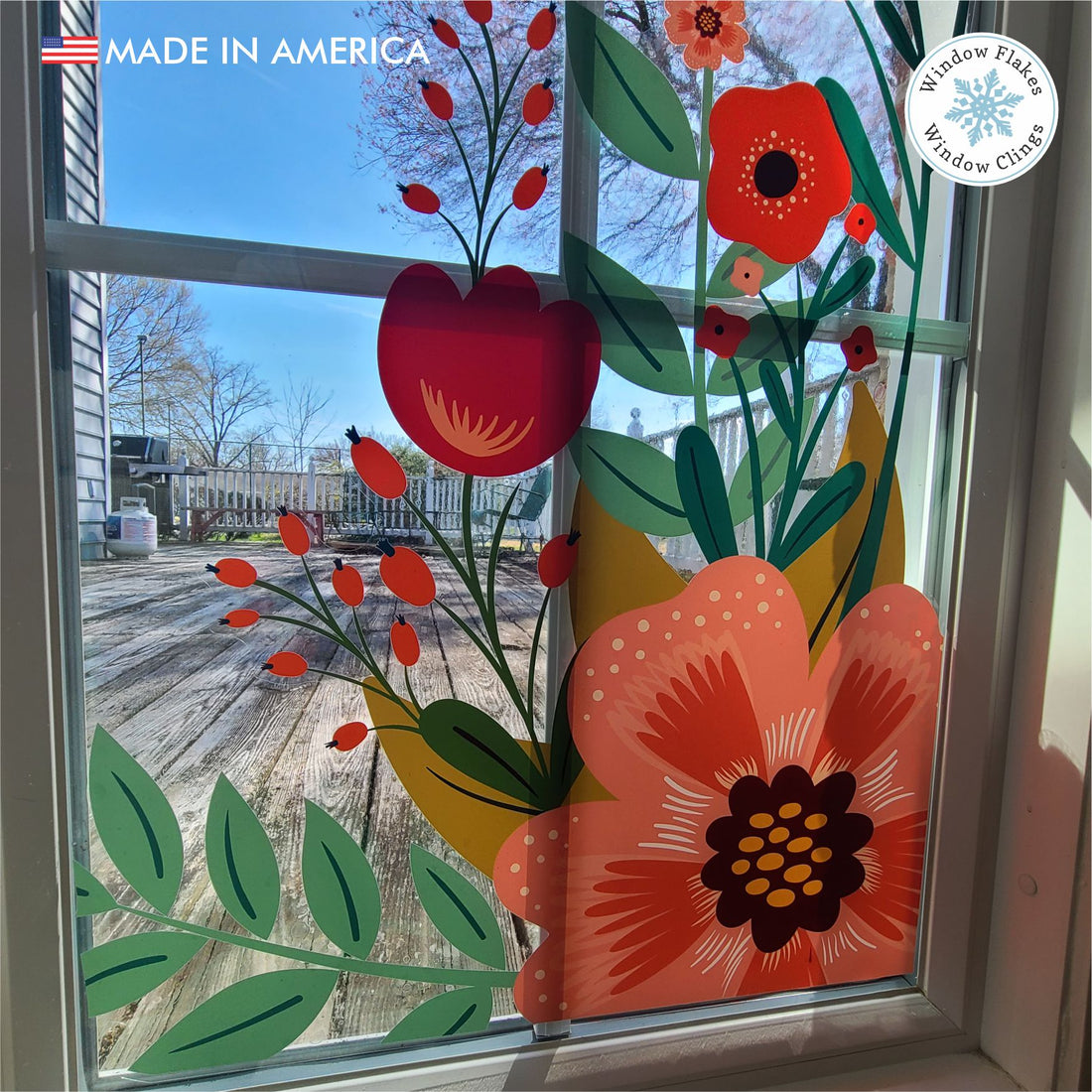 Spring Floral Window Cling - Red Poppy Corner Botanical Decal – Window ...