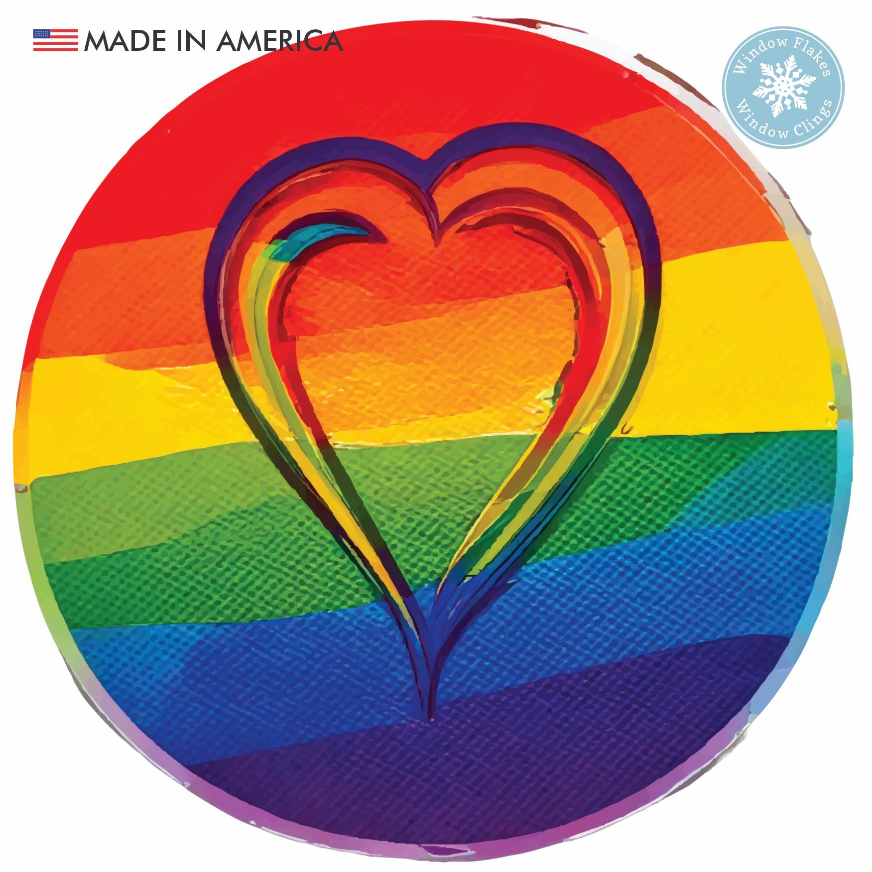 Rainbow Heart Pride Window Cling | 11x11 Roundel Static Cling