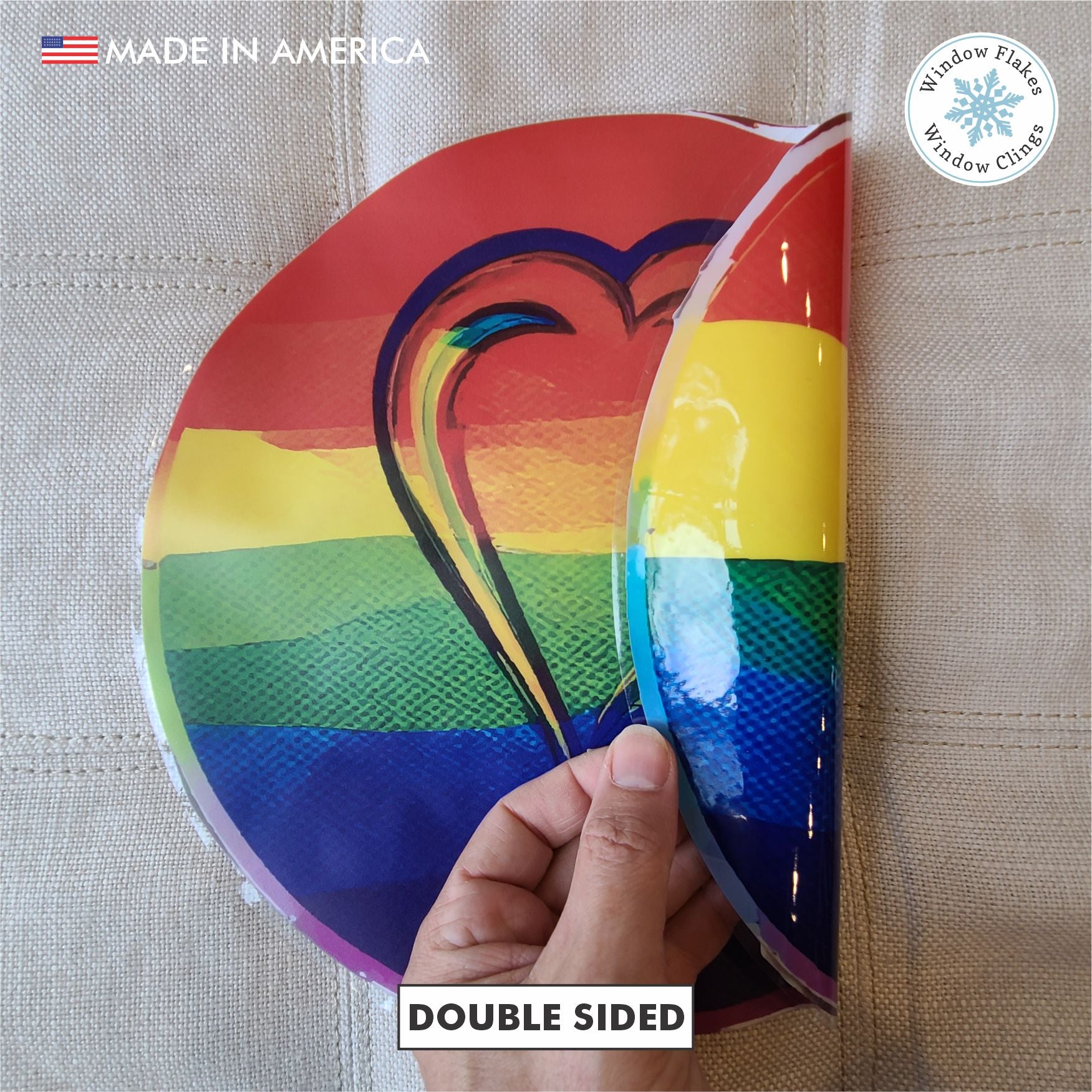 Rainbow Heart Pride Window Cling | 11x11 Roundel Static Cling