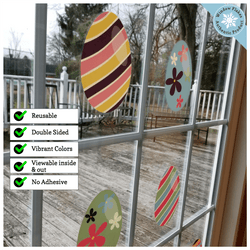 Easter Decorations - Easter Window Clings - 8 x Beautiful Colorful Easter Egg Window Clings for Easter Window Display