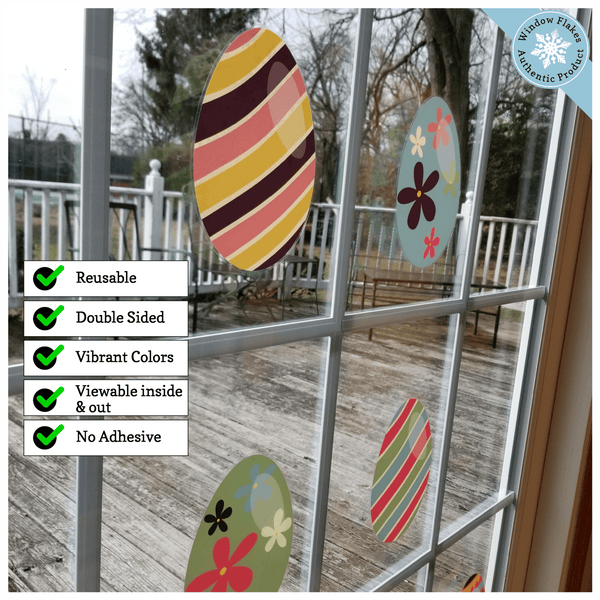 Easter Decorations - Easter Window Clings - 8 x Beautiful Colorful Easter Egg Window Clings for Easter Window Display