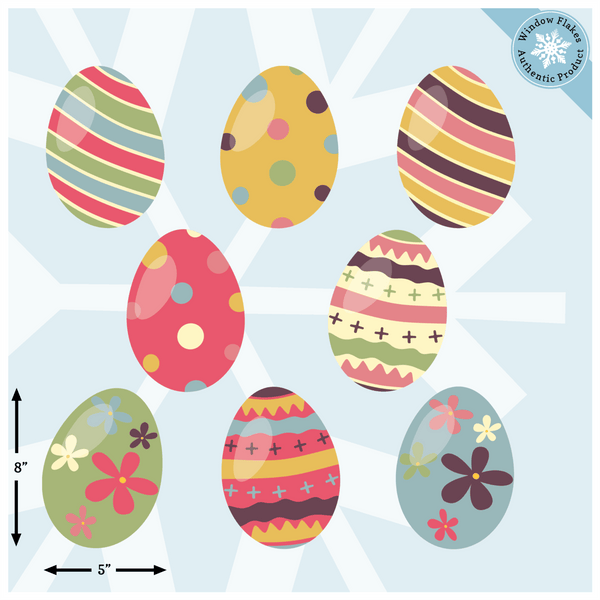 Easter Decorations - Easter Window Clings - 8 x Beautiful Colorful Easter Egg Window Clings for Easter Window Display