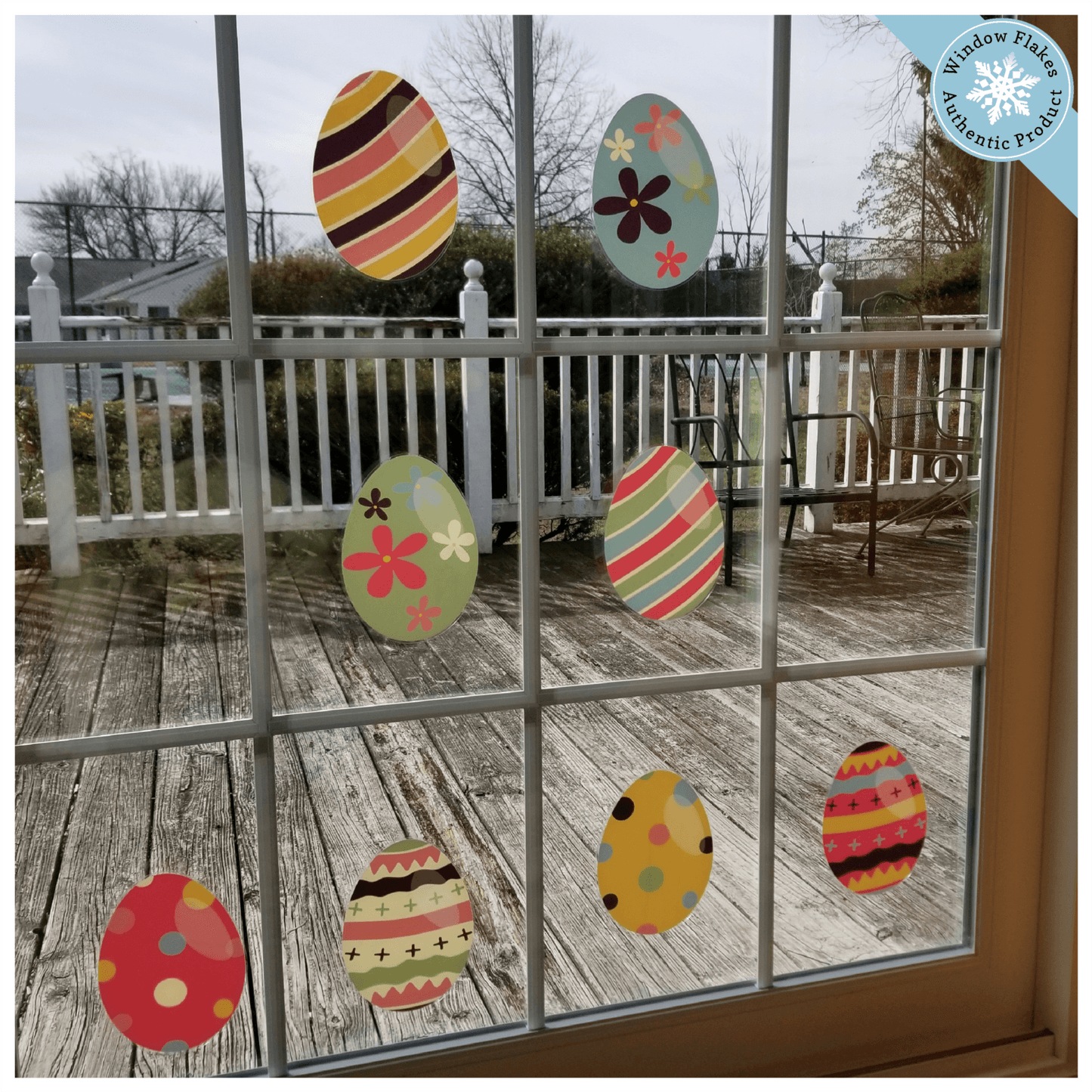 Easter Decorations - Easter Window Clings - 8 x Beautiful Colorful Easter Egg Window Clings for Easter Window Display