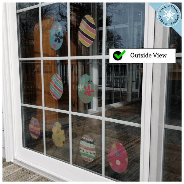 Easter Decorations - Easter Window Clings - 8 x Beautiful Colorful Easter Egg Window Clings for Easter Window Display