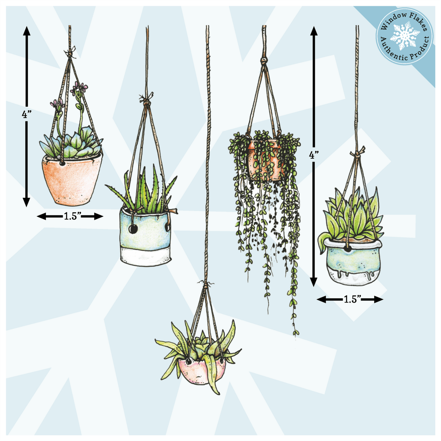 Illustrated Hanging Plants Laptop Stickers Window Flakes