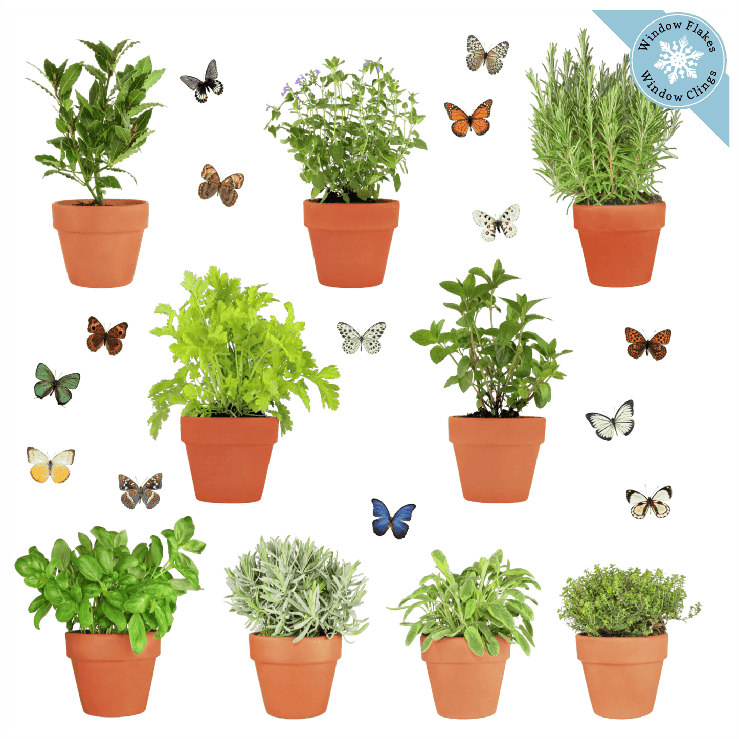 Herbs & Butterfly Window Cling Decal Glass Reusable Spring Decor