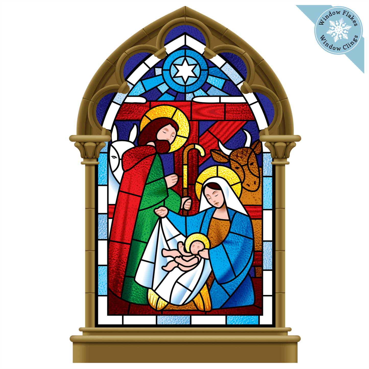 Stained Glass Nativity Scene Window Cling Window Flakes