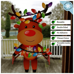 Christmas Reindeer with Lights Window Cling