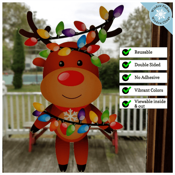 Christmas Reindeer with Lights Window Cling