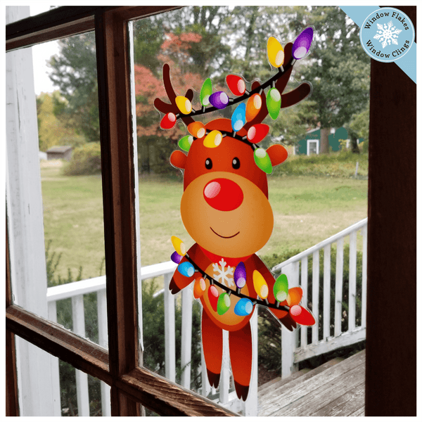 Christmas Reindeer with Lights Window Cling