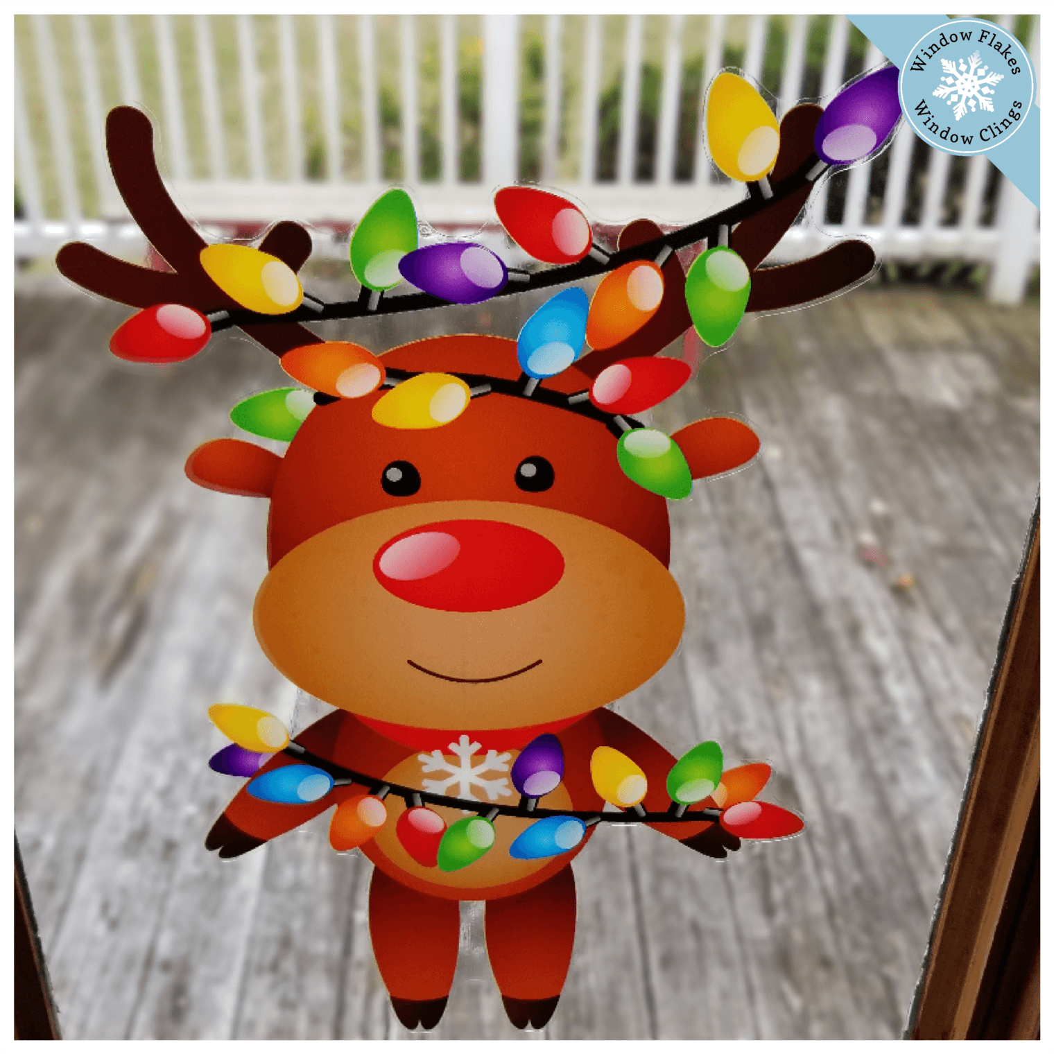 Christmas Reindeer with Lights Window Sticker Reindeer Decal