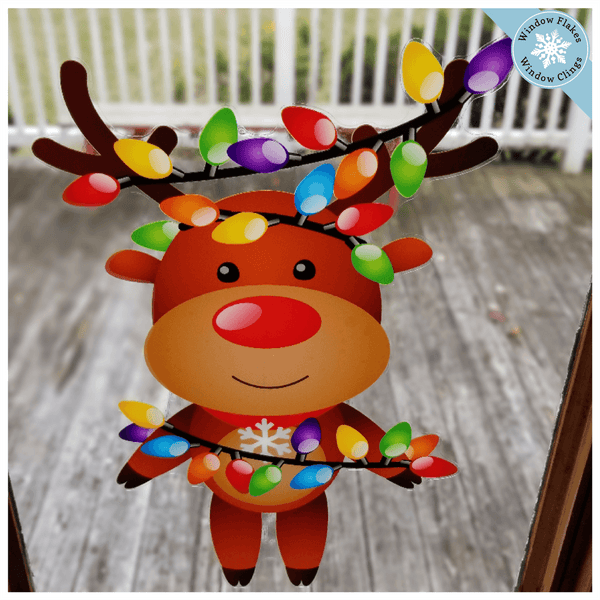 Christmas Reindeer with Lights Window Cling