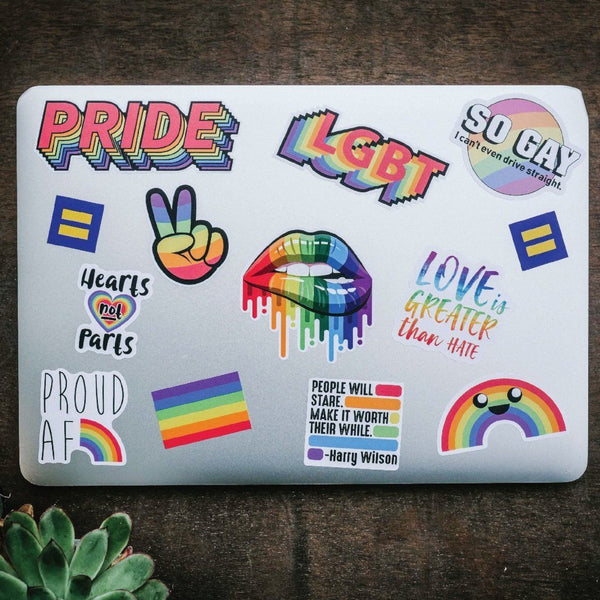 LGBT Pride Sticker Pack - Gay Pride Accessories including 12 Rainbow Pride Gay Lesbian Equality Stickers